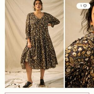 Anthropologie floral midi dress in black and cream